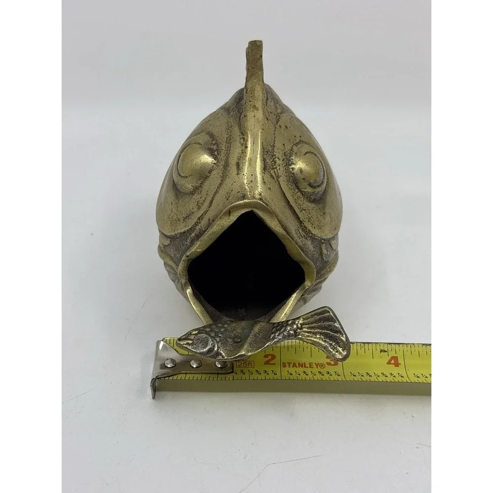 Vintage Solid Brass Happy Koi Fish Ashtray Cigar Open Mouth 1950's Soap Dish